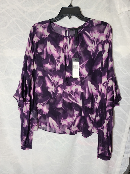 BCBGMaxAzria Tops - BCBGMaxAzria Purple Floral Sheer Blouse
